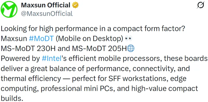 MaxSun Unveils Mobile on Desktop Motherboards Featuring Raptor Lake Core 200H Chips