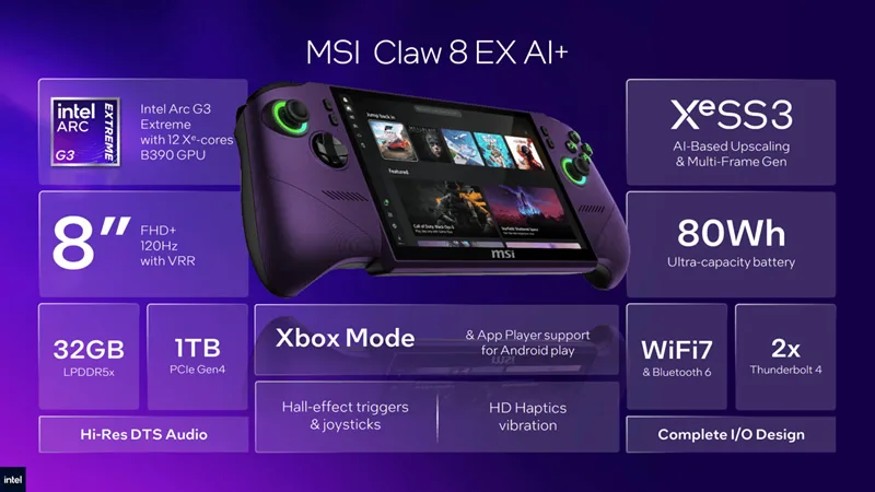 MSI Launches Claw 8 EX AI+ Portable Gaming PC Featuring Intel Arc G3 Processor